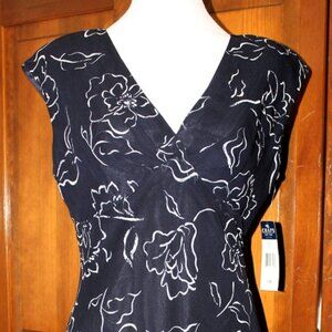 Dress, Navy blue with white floral design, CHAPS, size 10P